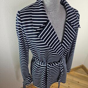 Seven7 Navy White Stripe Nautical Wrap Knit Blazer